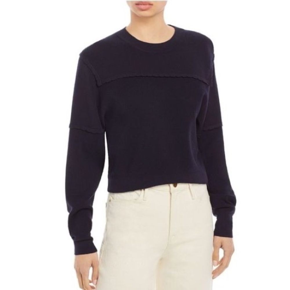 NWOT! SEE BY CHLOE Womens Navy Scalloped Long Sleeve Crew Neck Crop Top Sweater